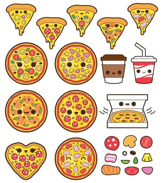 Hình vẽ sticker bánh Pizza dễ thương 